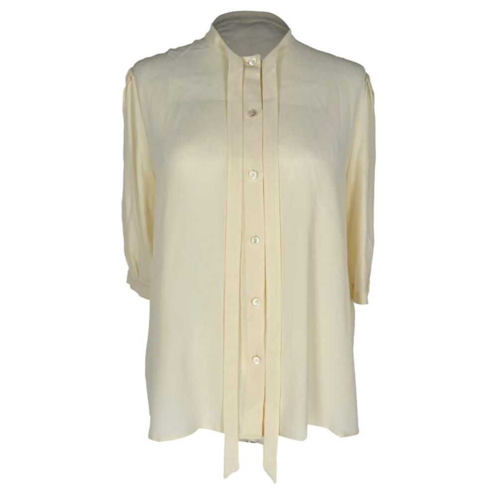 Celine Vintage Built-In Necktie Blouse in Pastel Yellow Acetate